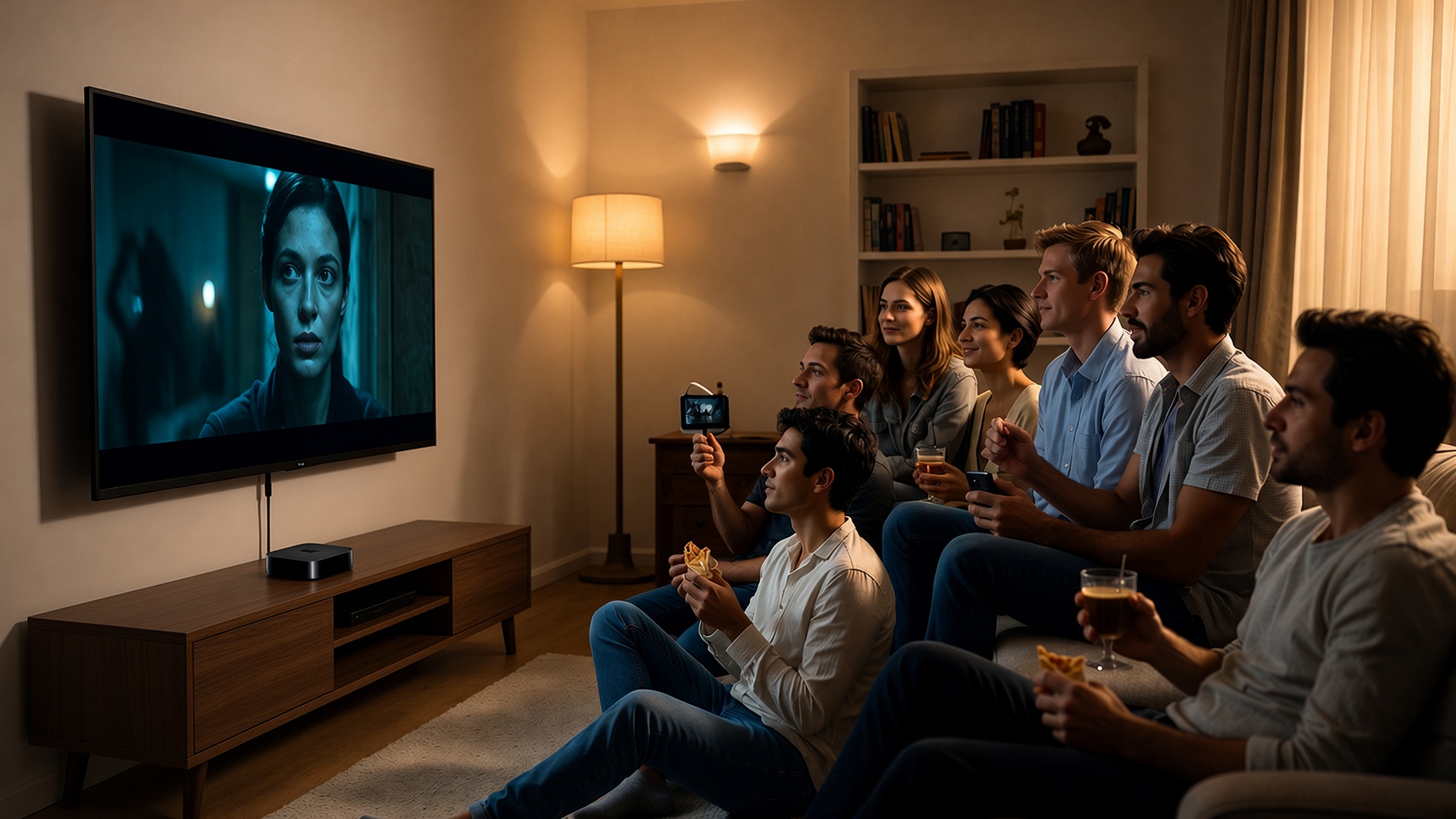 Friends and family watching movies together on Apple TV with S3 Explorer